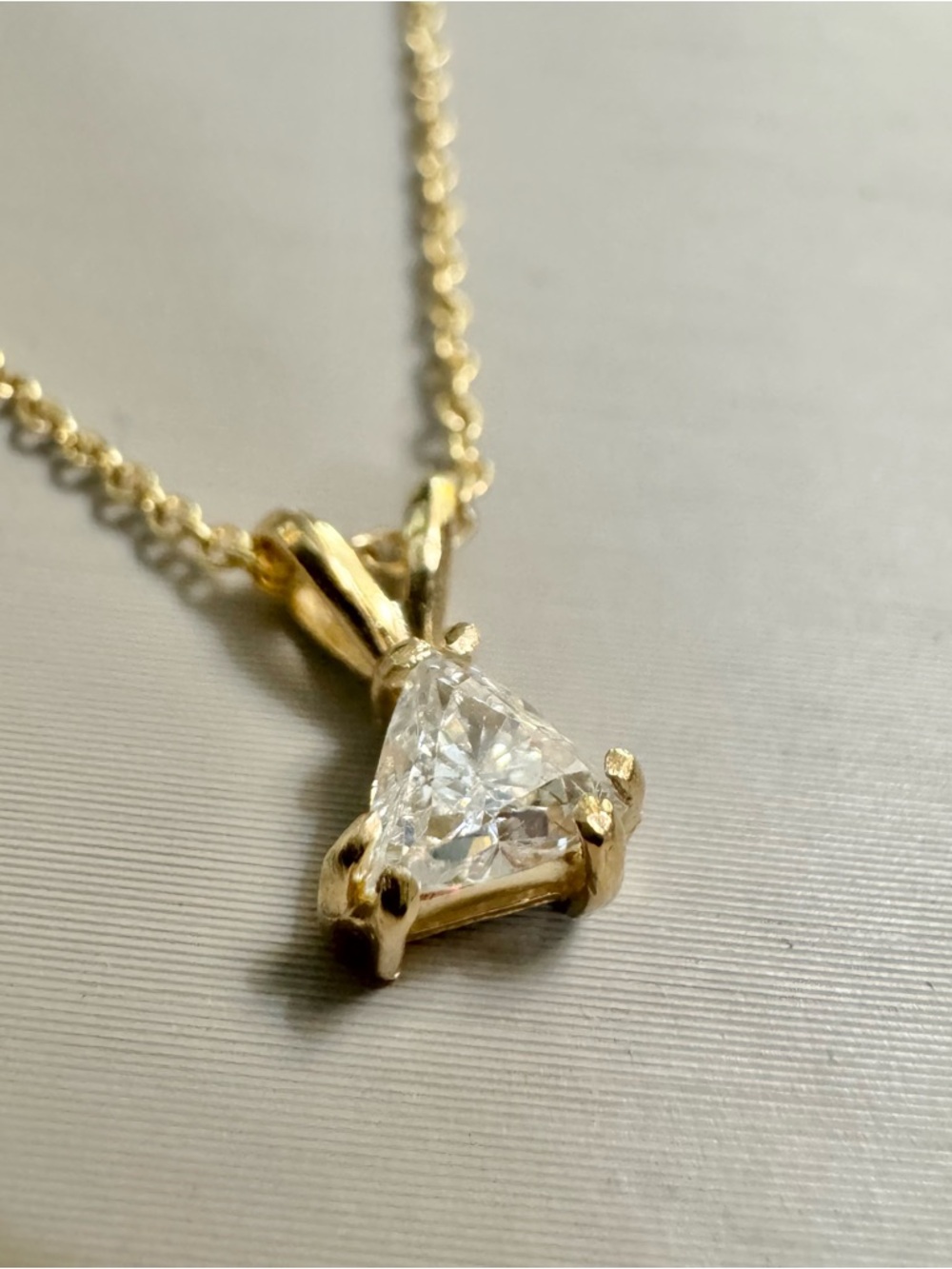 14K Yellow Gold Trillion Diamond Solitaire Necklace